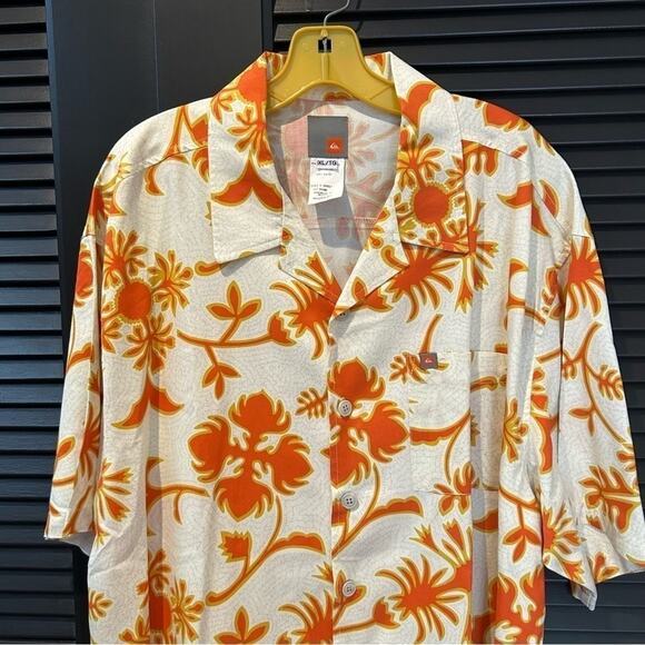 Quicksilver Men’s Tropical Orange and White Print Shirt, 100% Cotton, Size XL - Picture 2 of 10